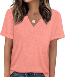 WIHOLL Womens Summer Tops Short Sleeve Basic Casual V Neck T Shirts Trendy Fashion 2025