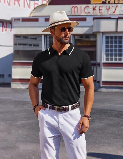 COOFANDY Mens Polo Shirts Short Sleeve Casual Knit Polo Shirt Vintage Golf T Shirts Old Money Tops - Image 5