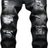QIMYUM Mens Ripped Jeans, Distressed Destroyed Slim Fit Straight Leg Denim Pants