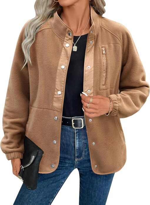 Zeagoo Women Fleece Jacket Western Aztec Print Coat Snap Button Down Shacket Jackets with Pockets 2025 Fall Fashion
