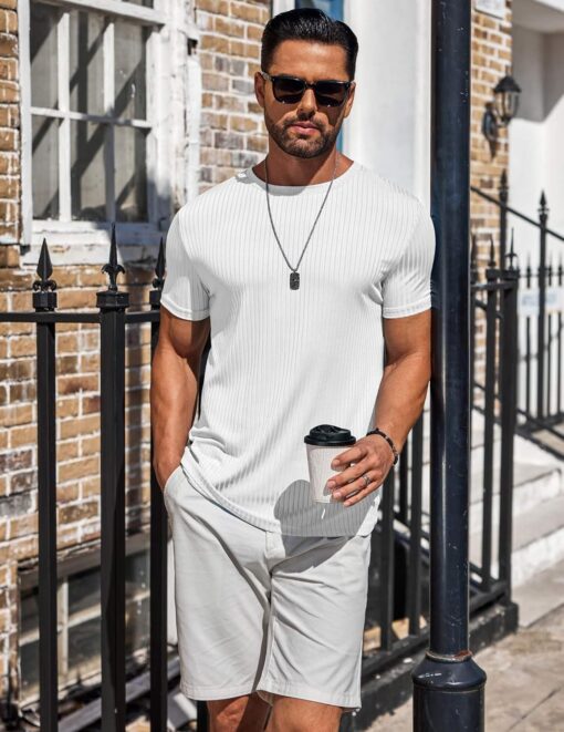 COOFANDY Mens T-Shirts Short Sleeve Plain Tshirts Casual Crew Neck Basic T Shirt Soft Cooling Fitted Stretch Tee Shirts - Image 4