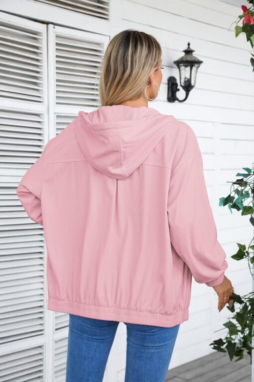 VICHYIE Corduroy Drawstring Hooded Pocket Zip Up Jacket Loose Shacket Coat - Image 5