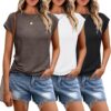 SUNBS 3 Pack Womens Summer Tops Cap Sleeve T Shirts Business Causal Dressy Basic Tee Fashion Trendy Cute Outfits 2025