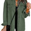 Vetinee Women’s Oversized Button Up Frayed Hem Shacket Long Sleeve Pockets Denim Jean Jacket