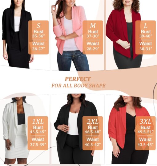 Hybrid & Company Lightweight Open Front Cardigan Classic Ruched Sleeve Work Office Blazer Suit Jackets - Image 5