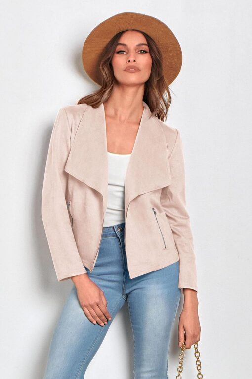 PRETTYGARDEN Women's Faux Suede Jackets 2025 Spring Fall Clothes Long Sleeve Open Front Cropped Coat Outwear - Image 8