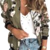 ECOWISH Women's Casual Floral Zip Up Bomber Jacket Coat Lightweight Short Camo No Lining Outwear Tops Windbreaker with Pocket
