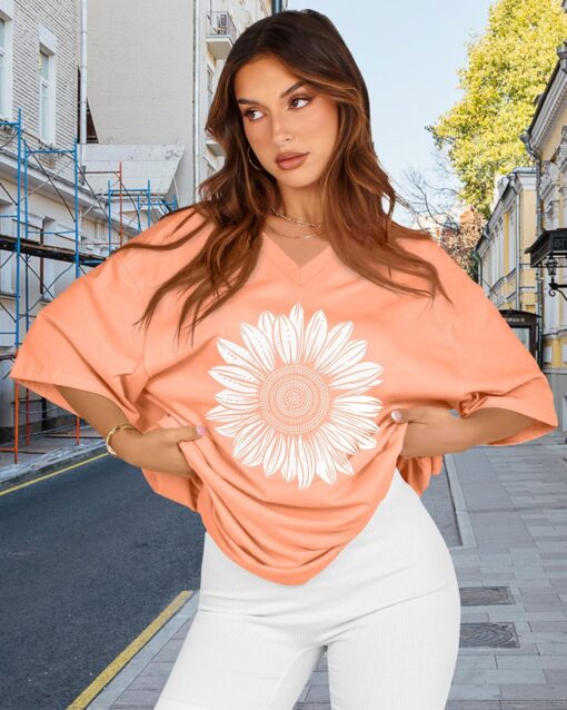 Oversized Tshirts for Women V Neck Short Sleeve Summer Casual Basic Loose Tops - Image 4