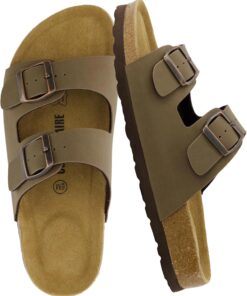 CUSHIONAIRE Lane Cork Footbed Sandals for Women – Comfortable Double Buckle Slip-On with Genuine Suede Footbed & Arch Support Slides for Women Footwear