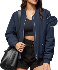 MAGCOMSEN Women's Bomber Jacket Casual Quilted Lined Coat Zip Up Winter Fall Windbreaker Fashion Outerwear with Pockets