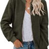 Eurivicy Women Fleece Jacket Winter Bomber Long Sleeve Faux Sherpa Fuzzy Casual Zip Up Coat Pocket