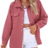 PRETTYGARDEN Women's Oversized Shacket Jackets Spring Fall Fashion Clothes Casual Long Sleeve Loose Collared Blouse Shirts