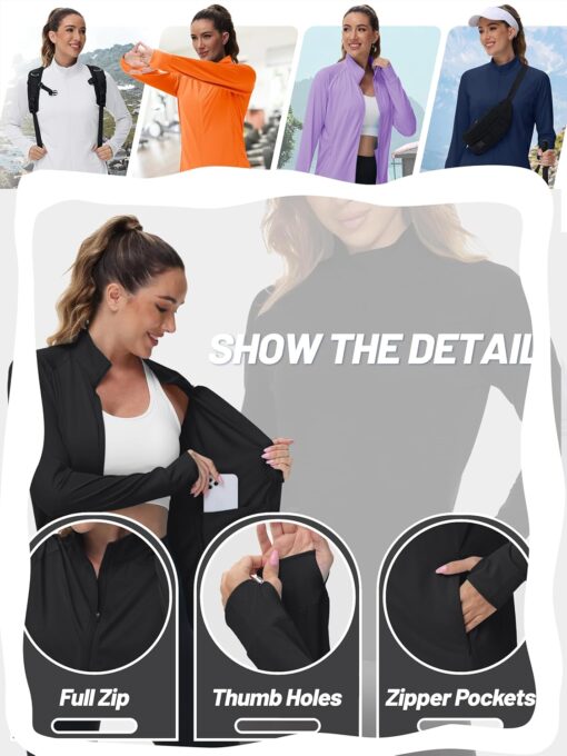 TACVASEN Women's Workout Jackets Lightweight Athletic Jacket Zip Up UPF 50+ UV Protection Long Sleeve Sun Shirt - Image 4