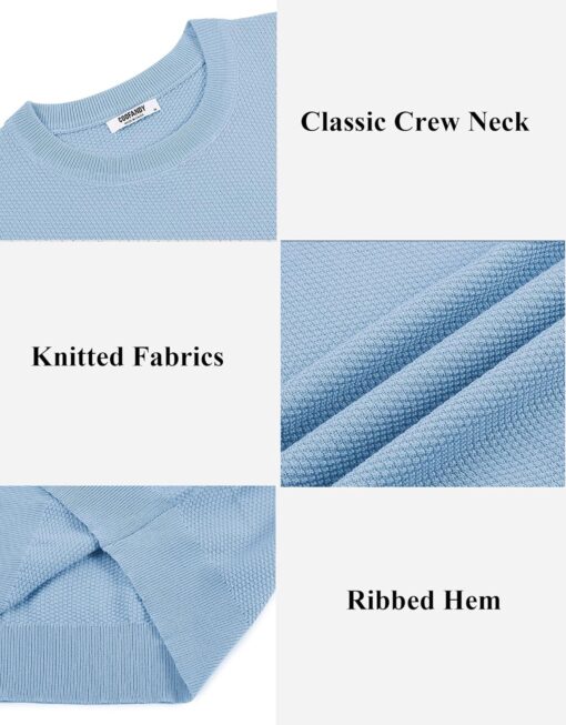COOFANDY Mens Knit T-Shirts Summer Waffle Shirts Vintage Shirts Short Sleeve Crew Neck Tee Shirt Casual Crochet Top - Image 6